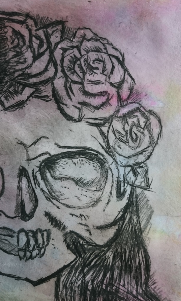 drypoint etching skull art lesson