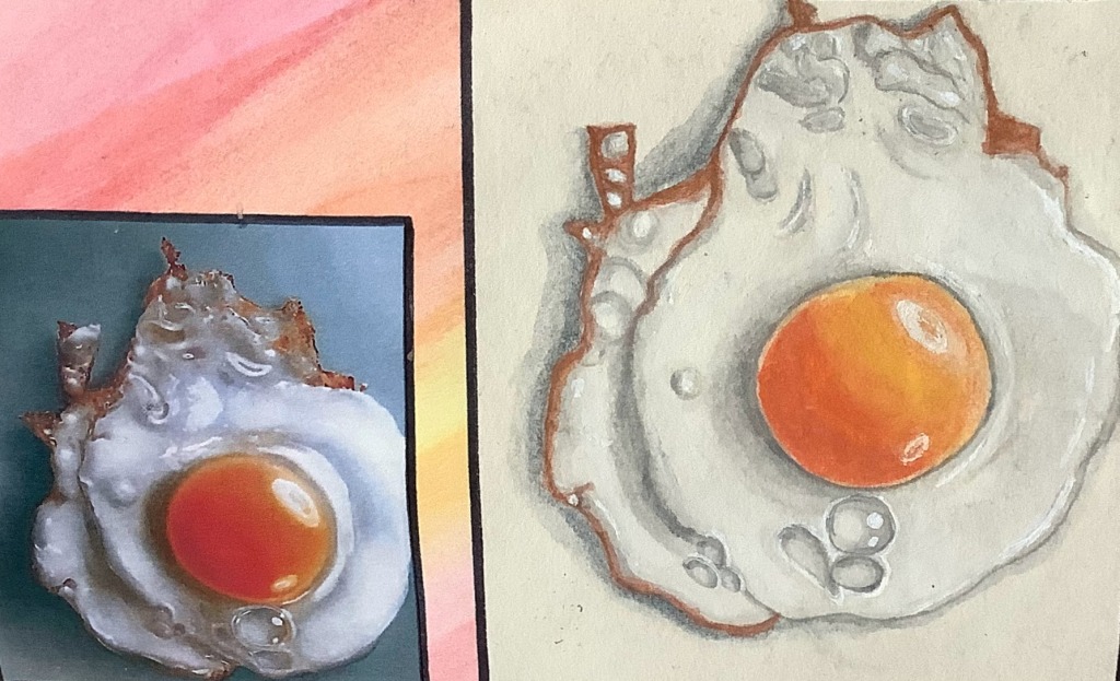GCSE artist research drawing example - fried egg